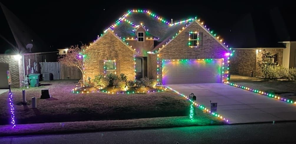 LED christmas lights on a house; gingerbread style